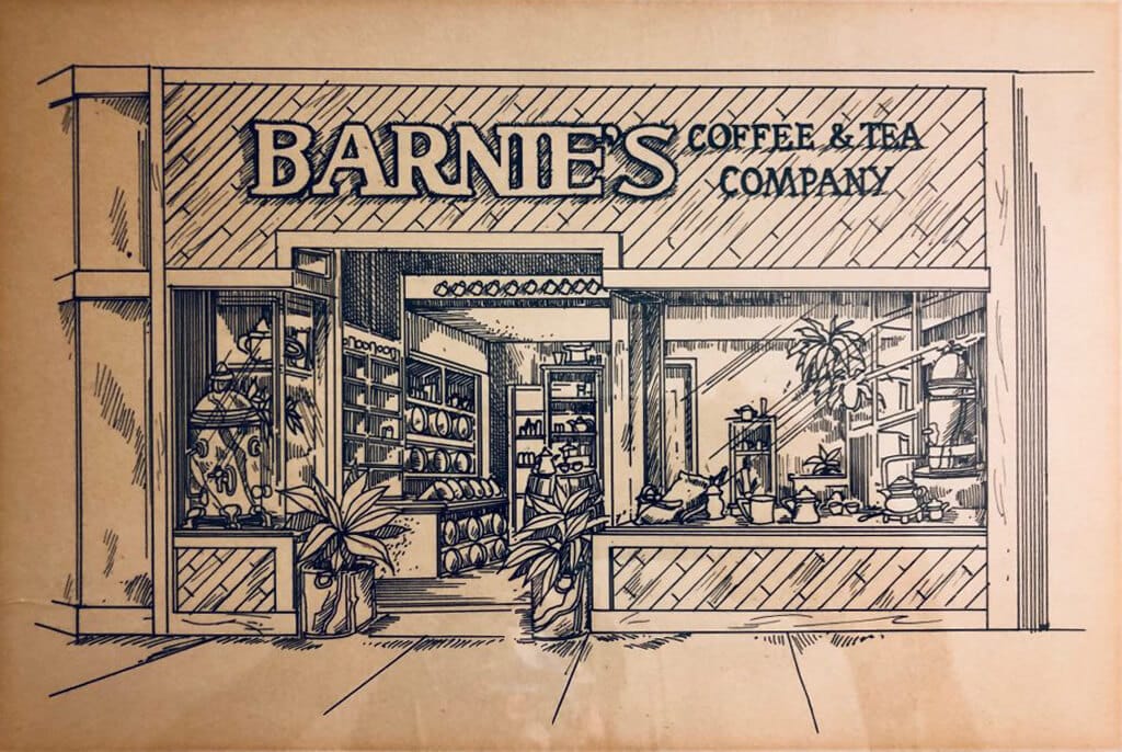 Sketch of Barnie's Coffee & Tea Storefront.