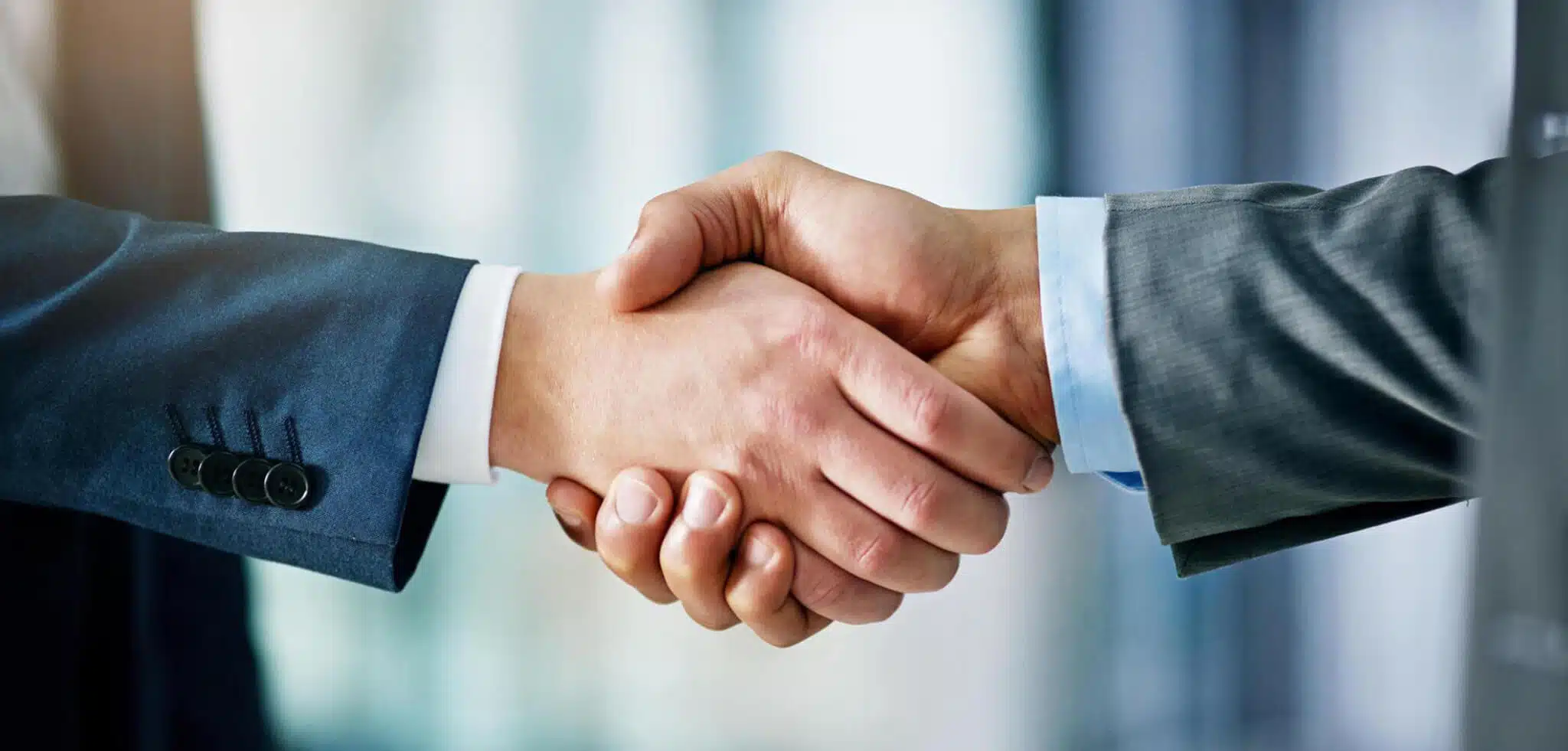 Two professionals shaking hands in agreement