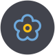 Blue and yellow flower icon on dark background.